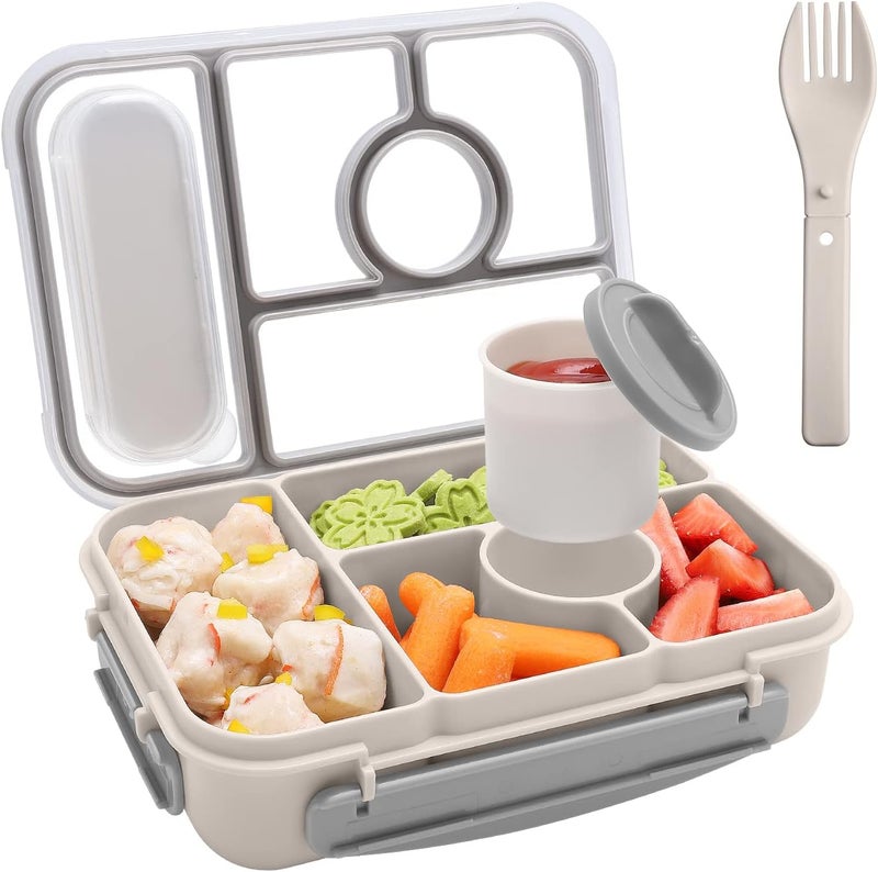 Amathley Bento Box Adult Lunch Box Kids,Lunch Containers for Adults/Kids/Toddler,5 Compartments Bento Lunch Box with Sauce Vontainers,Microwave & Dishwasher & Freezer Safe,BPA-Free(White) - Image 1